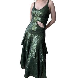 green sequin‎ asymmetrical hem dress